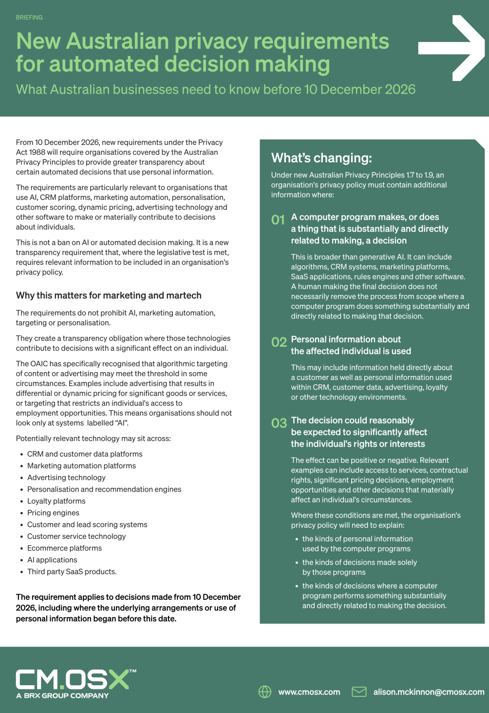 New Australian privacy requirements for automated decision making briefing