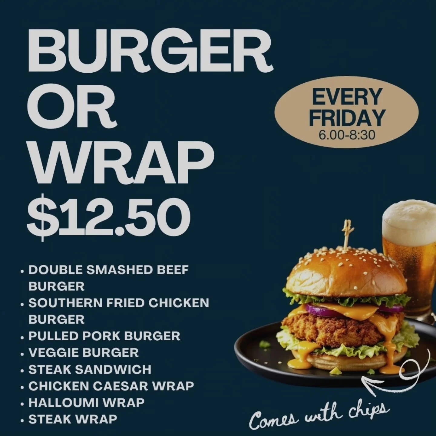 Kick off your Weekend with us here at Tink's!

🍔$12.50 Burger or Wrap 🌯
🍻Happy Hour 3.30pm to 5.30pm 
🤞Uno Jackpot draw 
🎟Schooners draw
🥩Meat Raffle 
🎵Live Music 

See you soon at Tink's- The place to be 😊