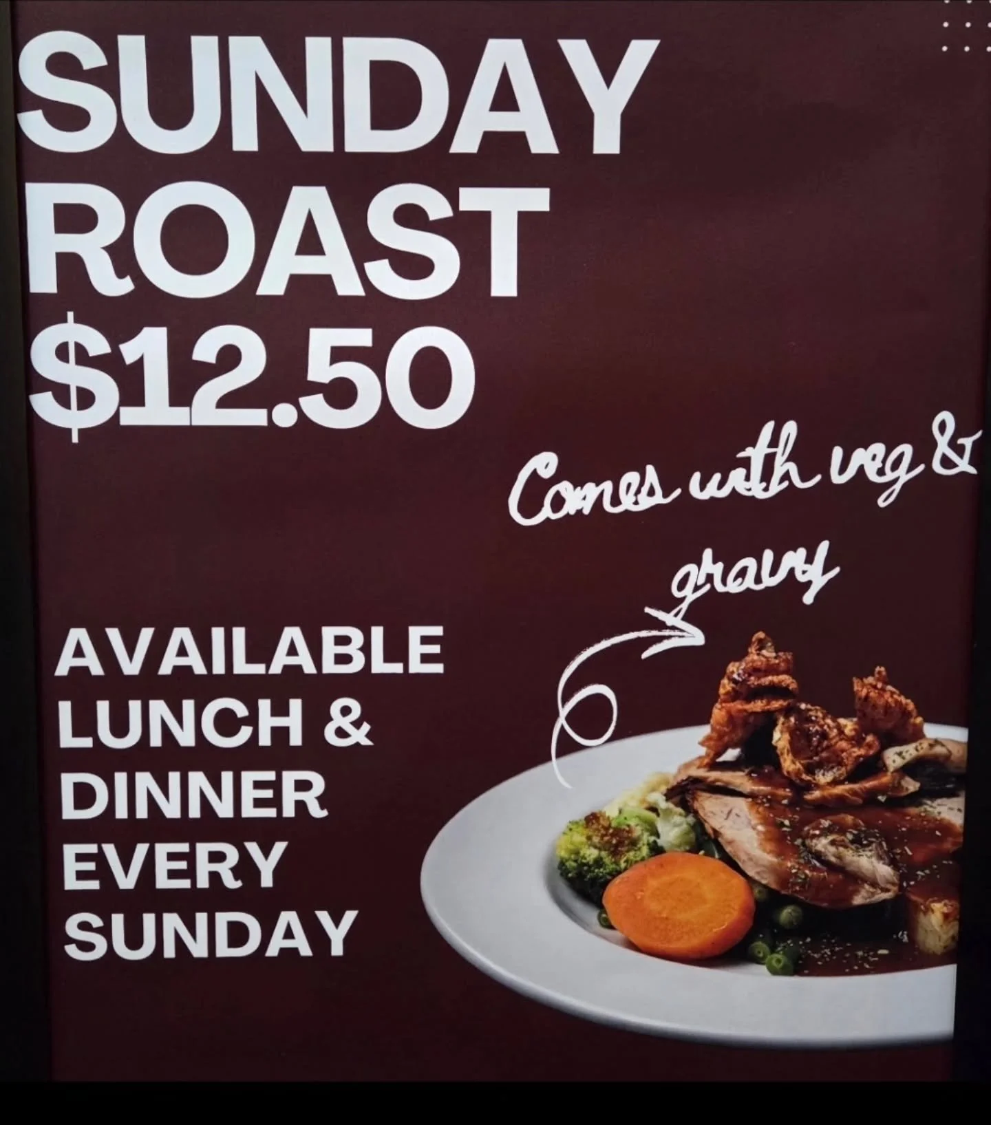 Hello Sunday 👋 
Hello $12.50 Sunday Roast 🤤

We have delicious Lamb Roast served with all the trimmings and lashings of gravy on the menu today at Tink's 👌

Available for lunch and dinner 🙌

⏰️Bistro open- 
Lunch - 12pm to 2pm 
Dinner- 6pm to 8.3