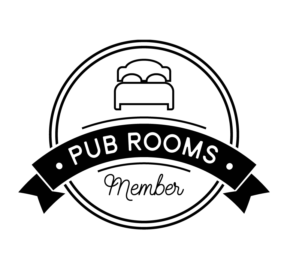 Logo for Pub Rooms, featuring a stylized person with a beer bottle and the name 'Pub Rooms' underneath.