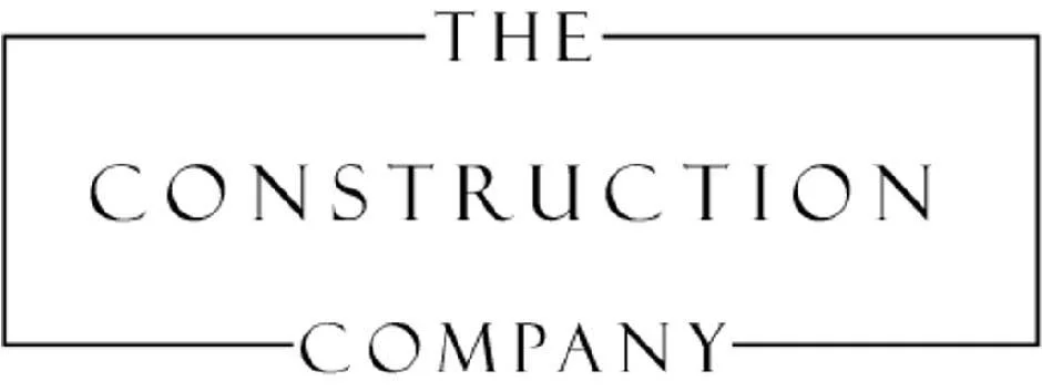 Logo of The Construction Company in black and white with a rectangular border.
