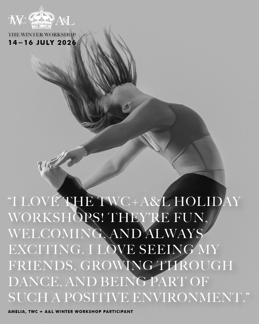 A few Junior/Intermediate spots left. 8 Senior spots remaining.

"I love the TWC &amp; A&amp;L holiday workshops. They're fun, welcoming, and always exciting. I love seeing my friends, growing through dance, and being part of such a positive env