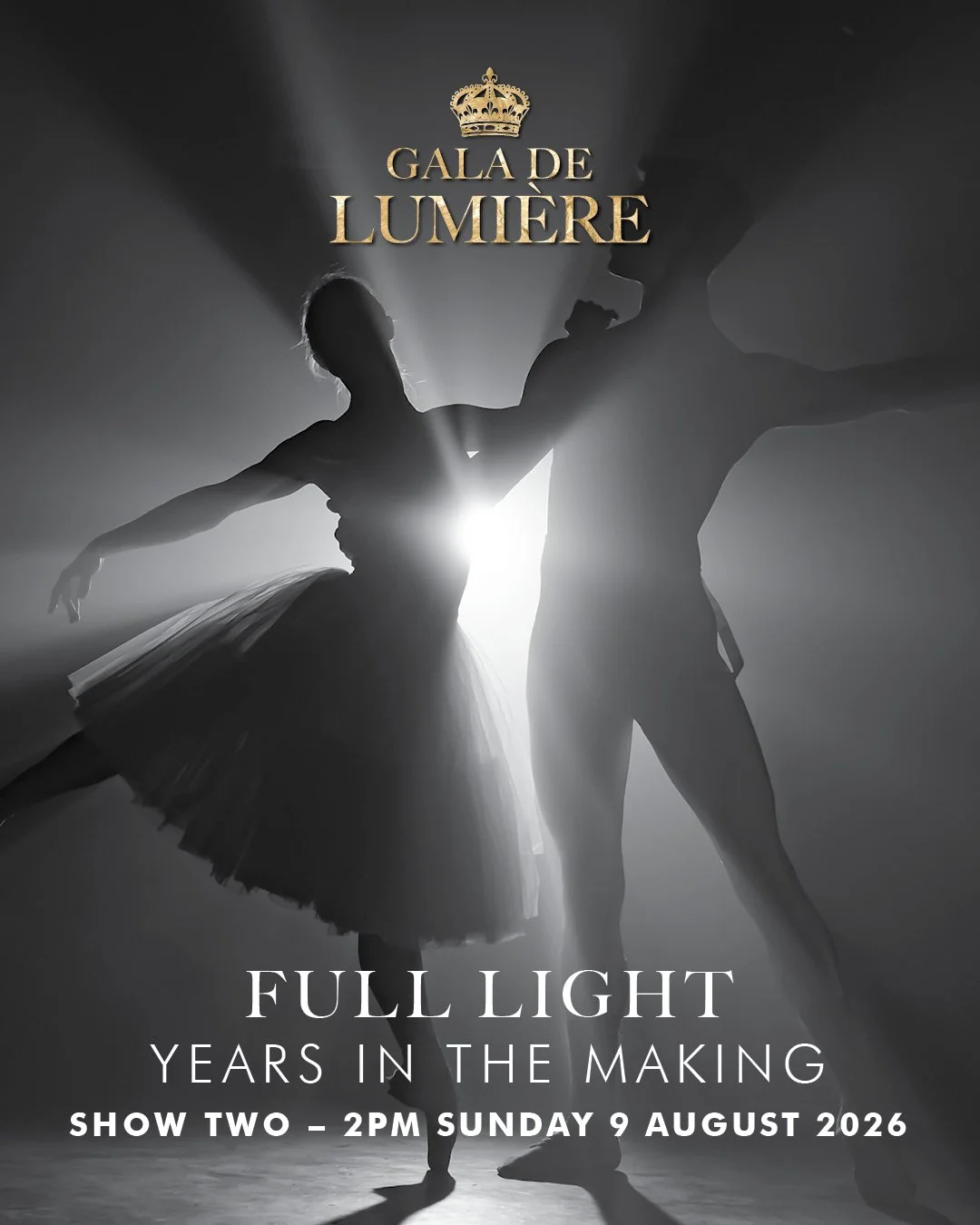 Show Two.
Sunday 9 August, 2pm.

Full Light is not a programme of separate works. It is one continuous body of movement &mdash; choreographed to be performed together by our senior students, graduating class, and returning graduates.

What you will w