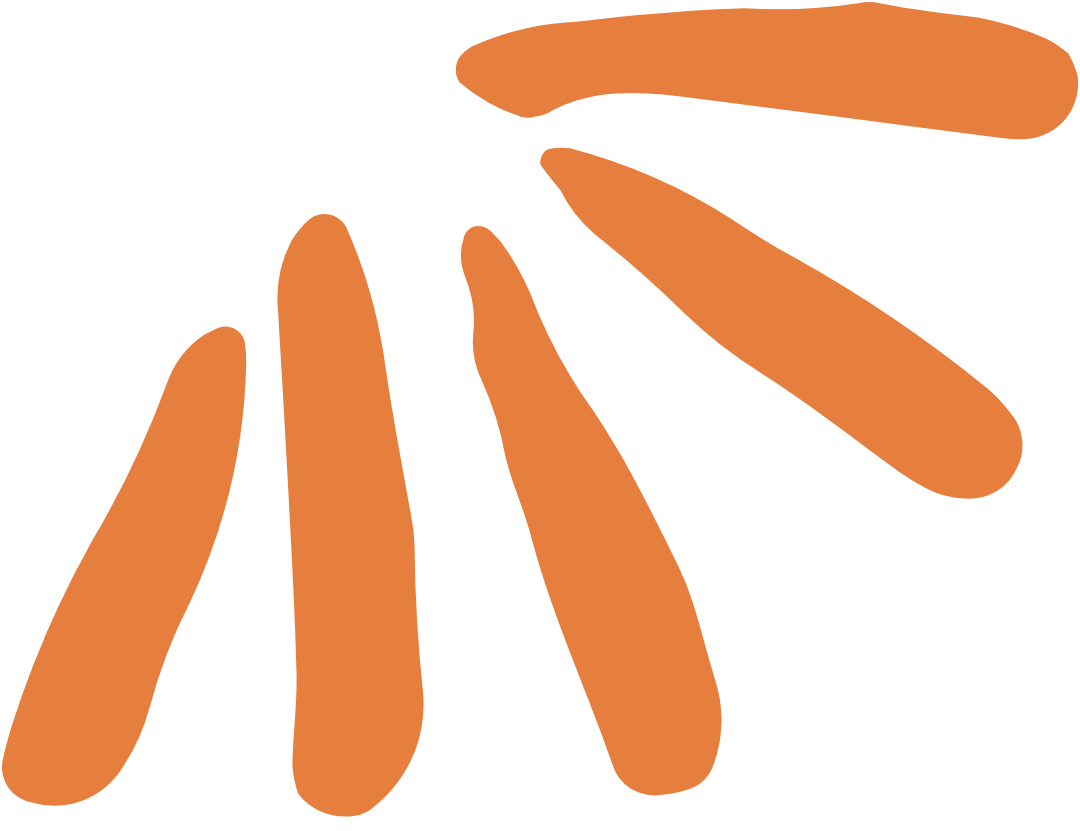Stylized illustration of an orange hand with five fingers on a black background.