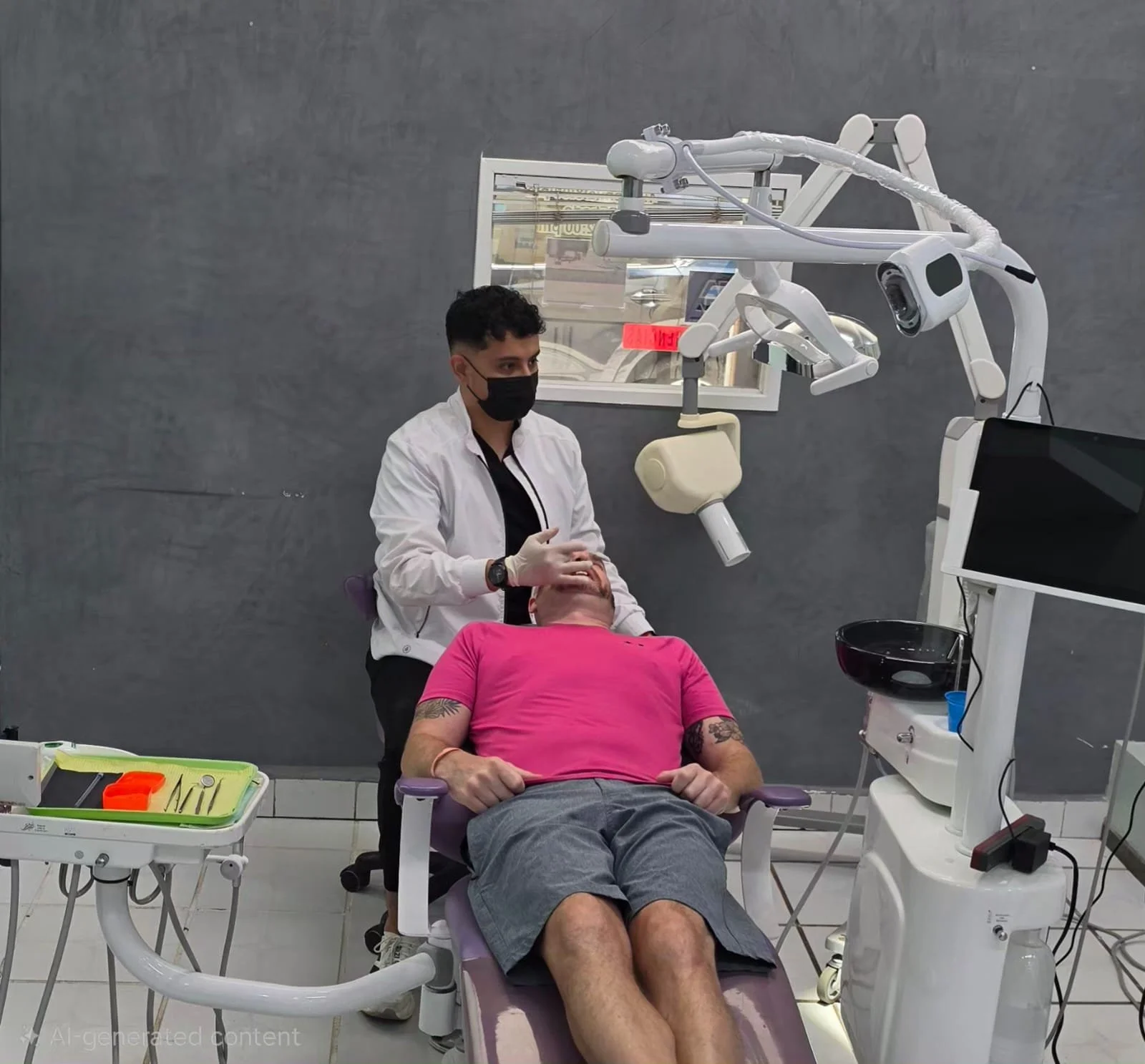 Dentist examining patient at Dental Playa in Playa del Carmen.