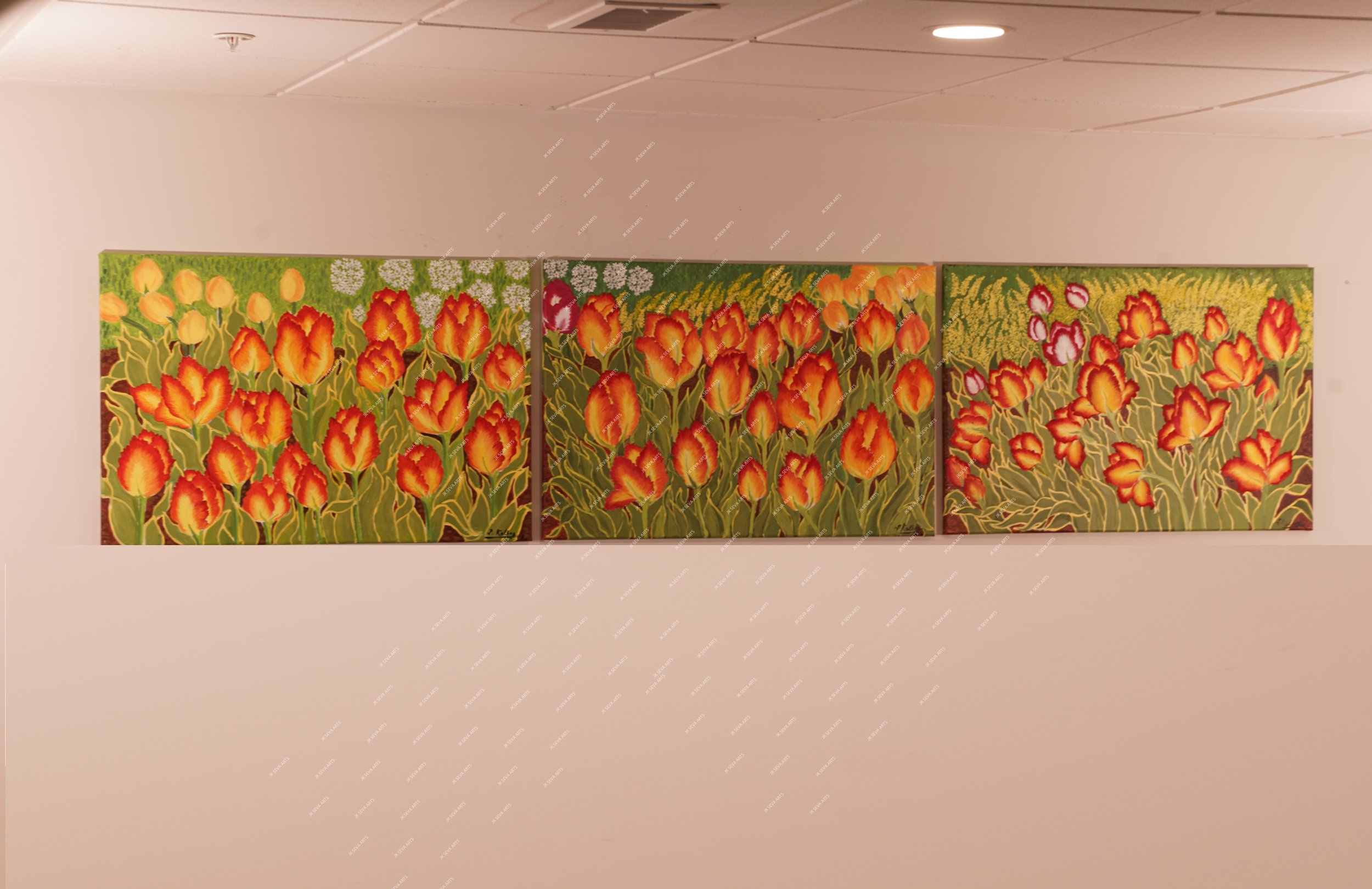 Where Tulips Dance- Original painting - A Tryptich of 3 canvases of 2ft x 3 ft each
