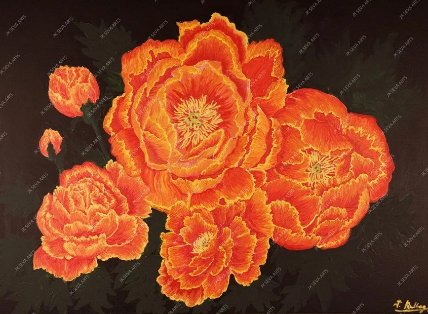 Spring Splendor: Orange Peonies Art (Original Painting)