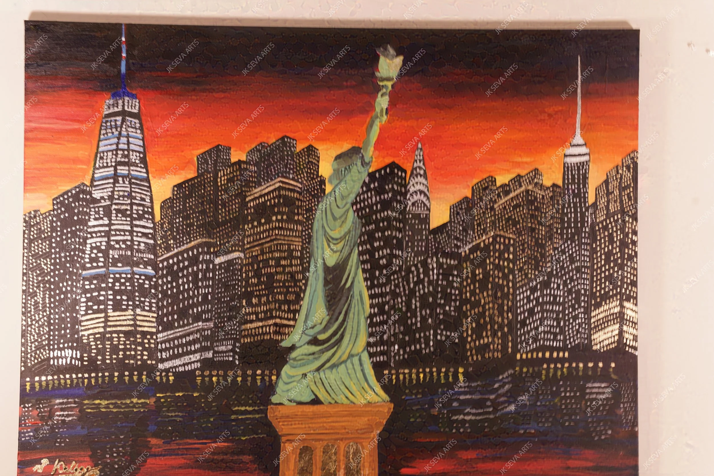 Dazzling New York City Skyline Canvas (Acrylic Painting with Gold and Silver Metal leafing)