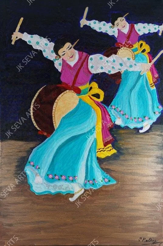 Vibrant South Korean Dance Acrylic Painting (Original Acrylic painting)