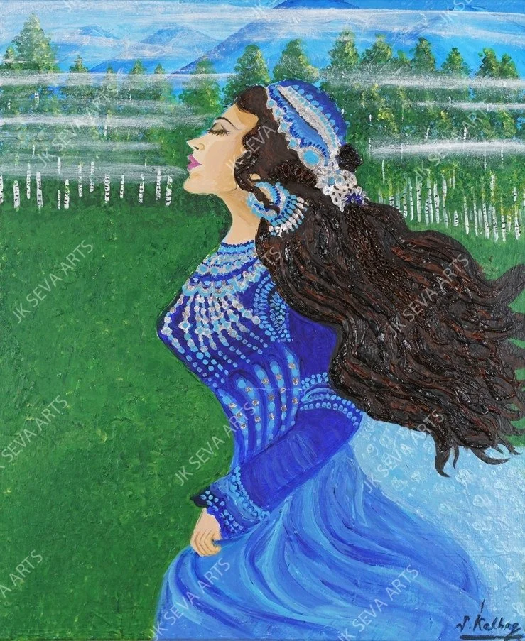Colors of the Wind - A Sculpt-painting of a Kashmiri woman (Original Sculpt-painting)