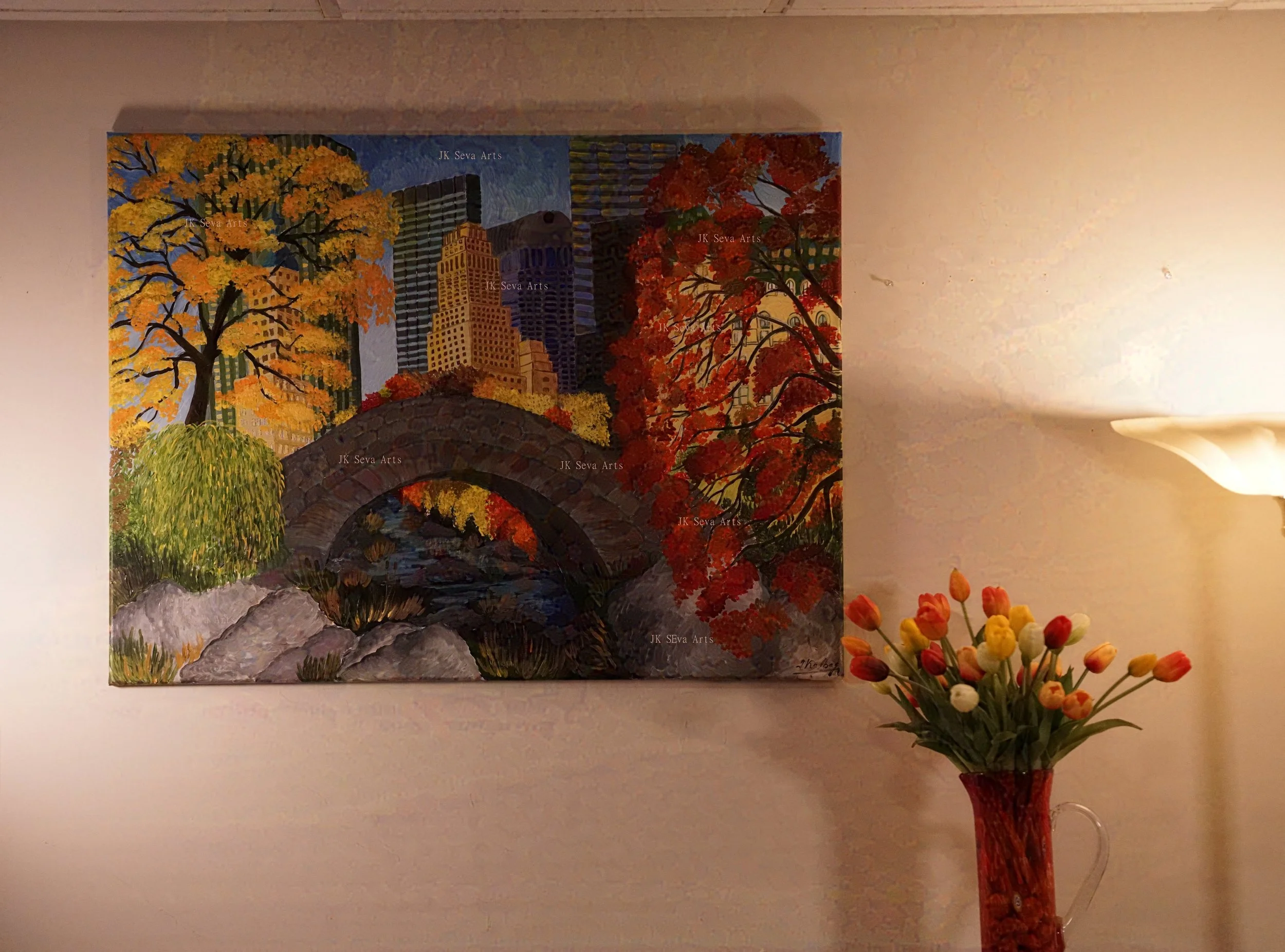 Autumn Radiance - Central Park in Autumn 30"x 40" canvas (Original Acrylic painting)