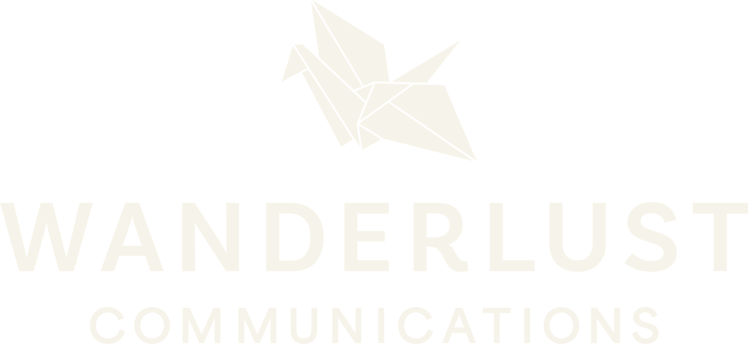 Landscaping company logo with a geometric bird and the text "Wanderlust Communications" in bold, modern font.