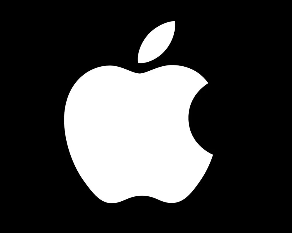 White Apple logo on black background.
