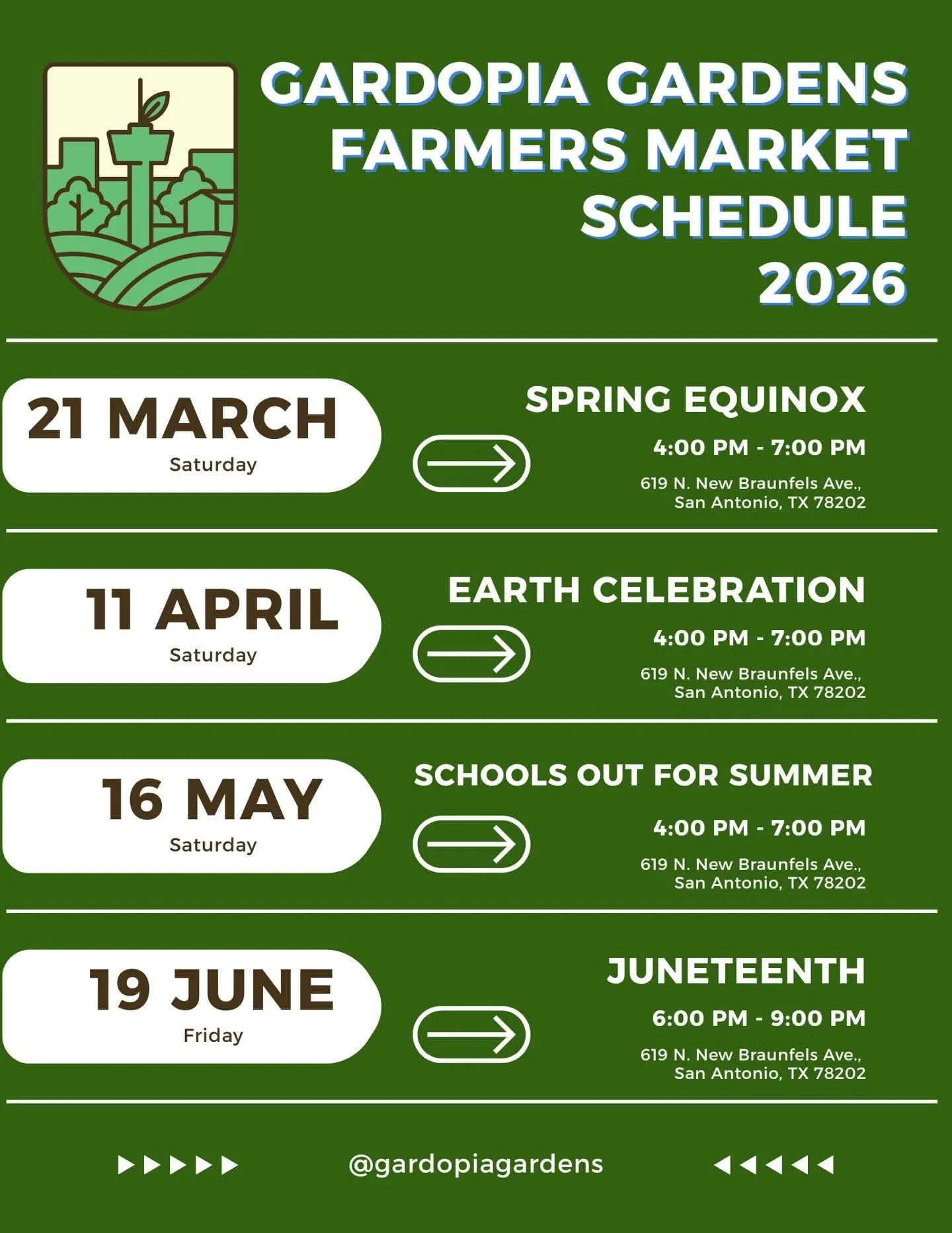 Gardopia Gardens: 2026 Farmers Market Schedule