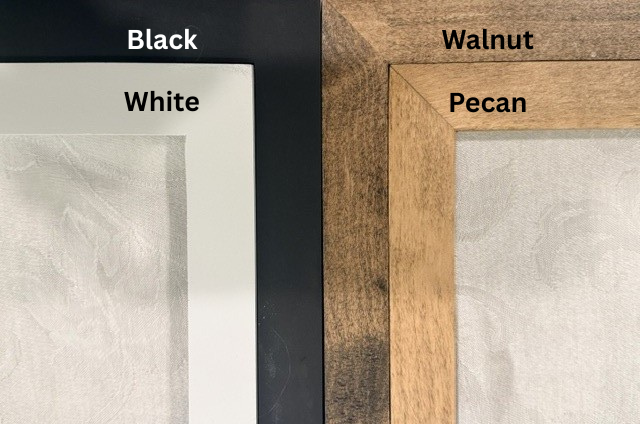 Solid wood frames in black, white, walnut, and pecan colors | Floral Preservation | Austin, TX