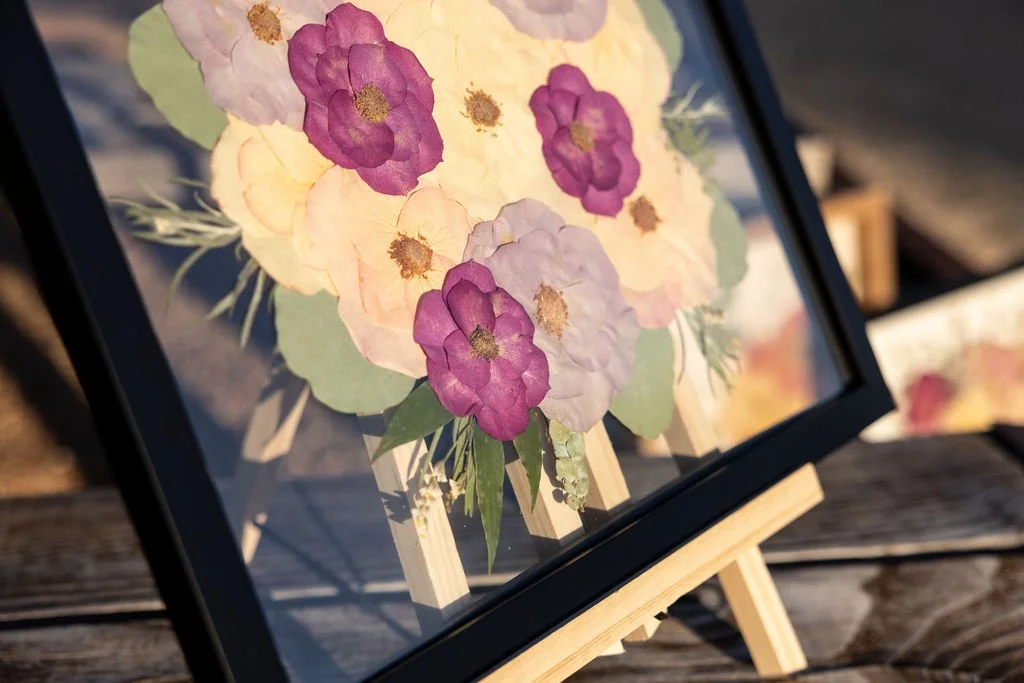 Pressed pink and purple roses from a wedding bouquet | Floral Preservation | Austin, TX
