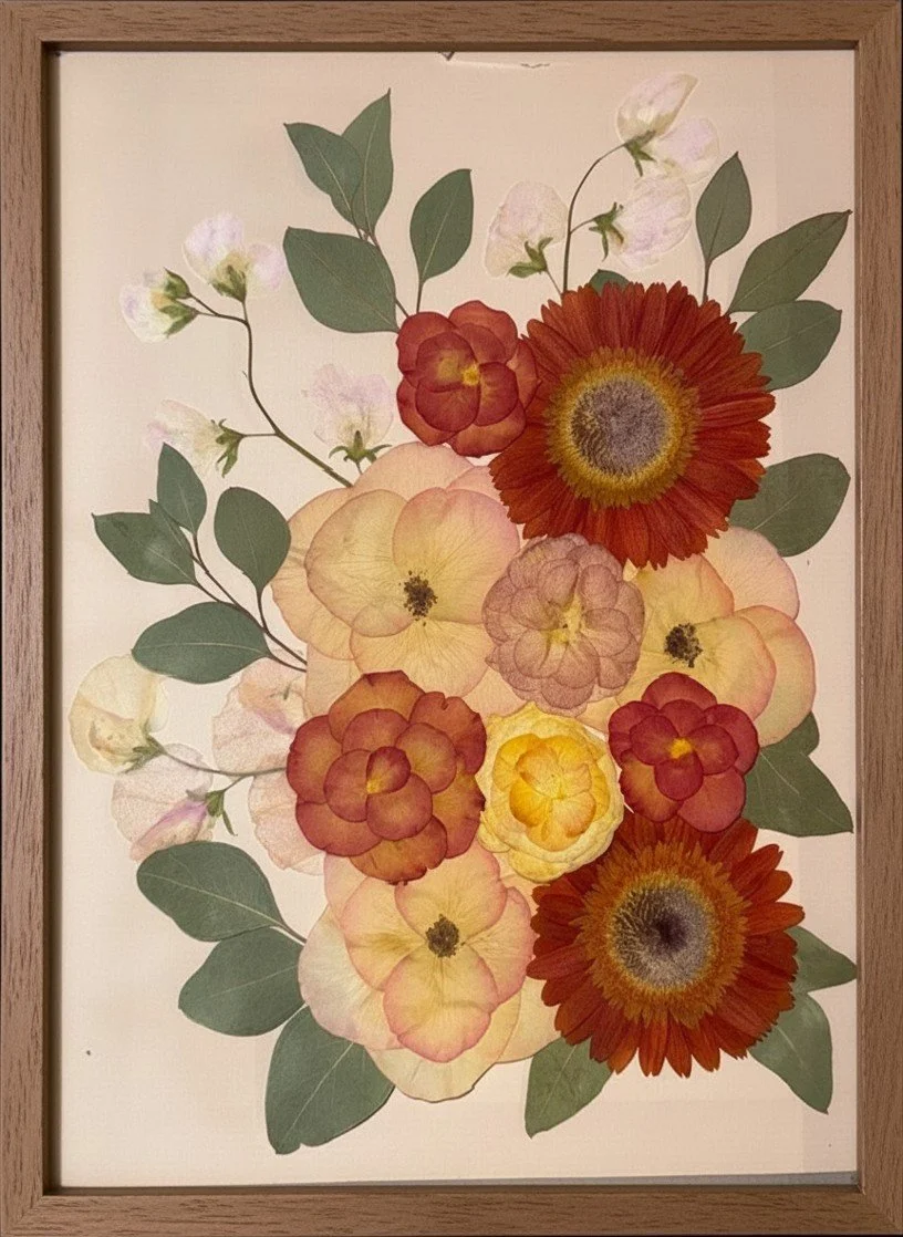 Whimsical layout of pressed flowers and greenery | Floral Preservation | Austin, TX