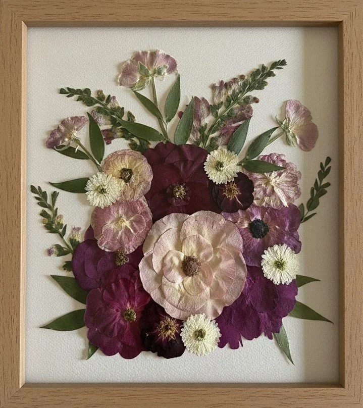 Meadow layout style of pressed roses, peonies and ranunculus | Floral Preservation | Austin, TX