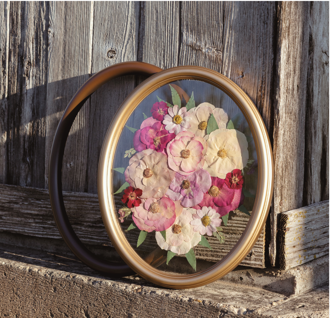 Oval frames in gold and walnut colors | Floral Preservation | Austin, TX