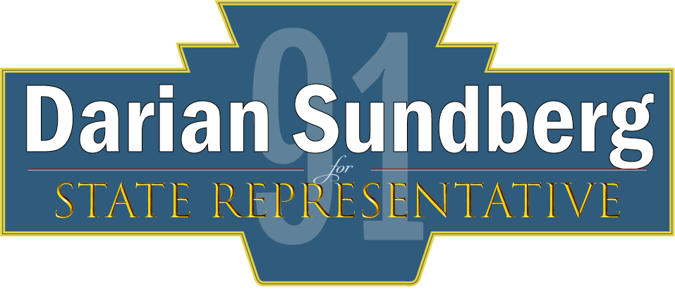 Campaign logo for Darian Sundberg running for State Representative, with blue, gold, and white colors