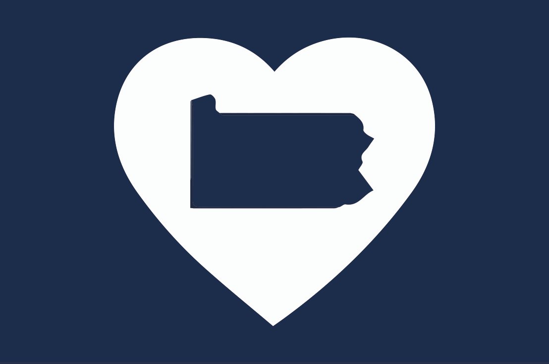 A dark blue heart with a white outline of the state of Maine in the center.