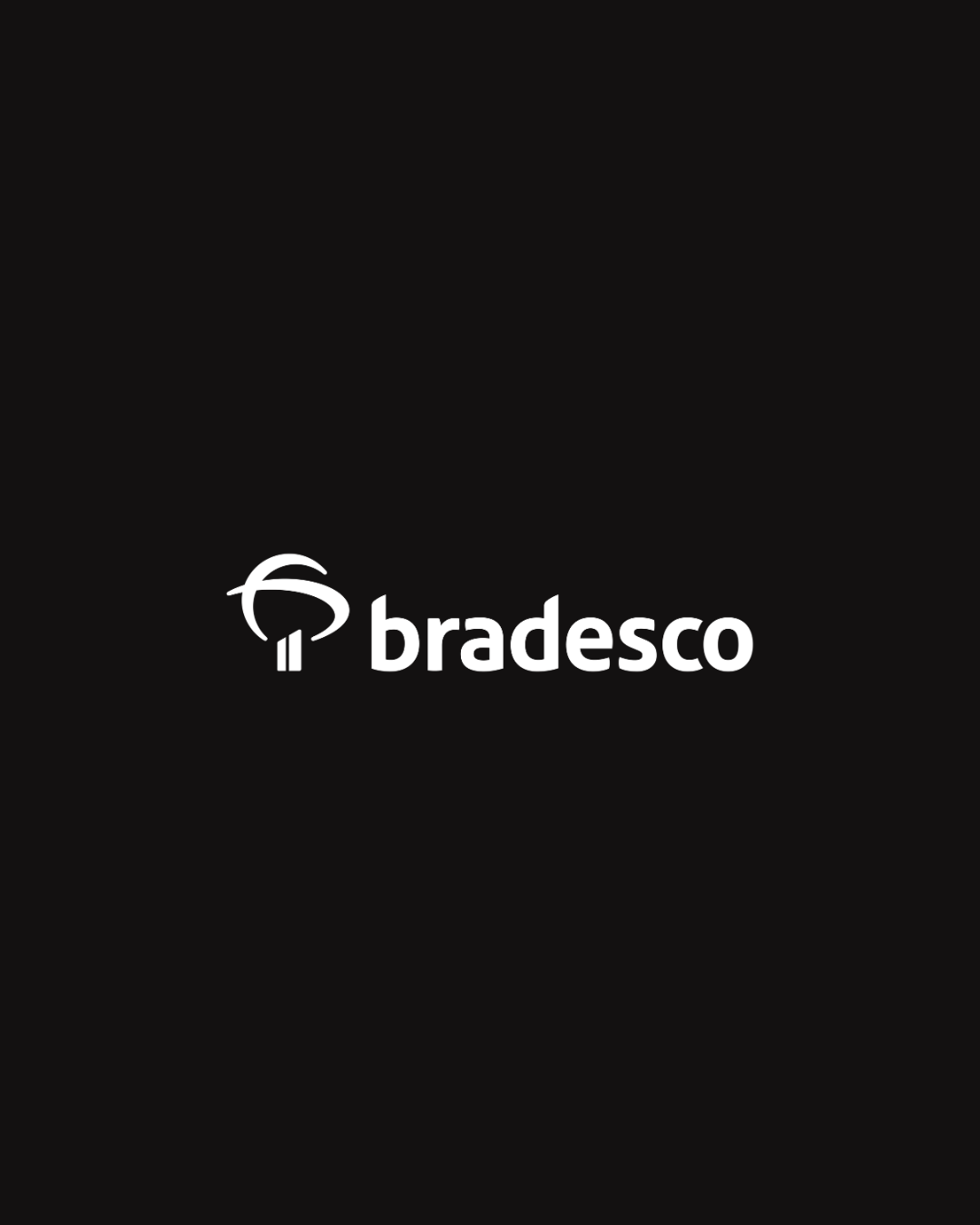 Tela preta com o logotipo da Bradesco em branco no centro.