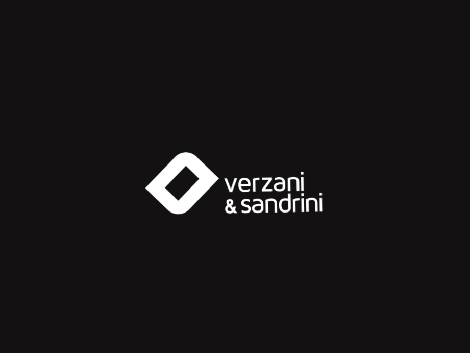 Logotipo branco de Verzani & Sandrini em fundo preto.
