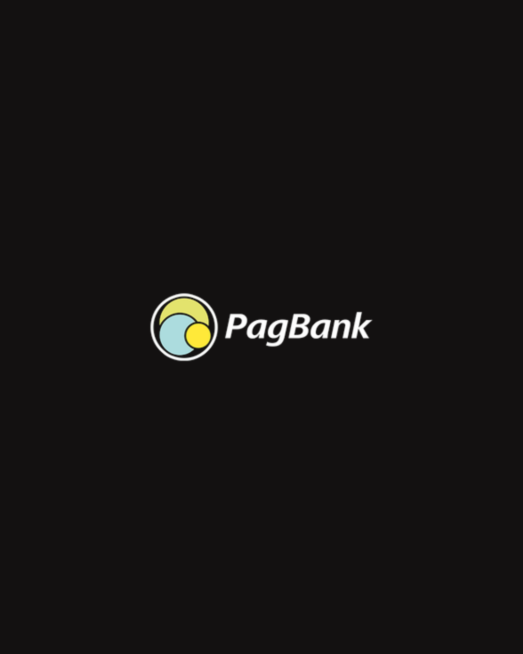Tela preta com o logotipo da PagBank, que inclui círculos de cores azul, amarelo e verde, ao lado do texto "PagBank" em branco.