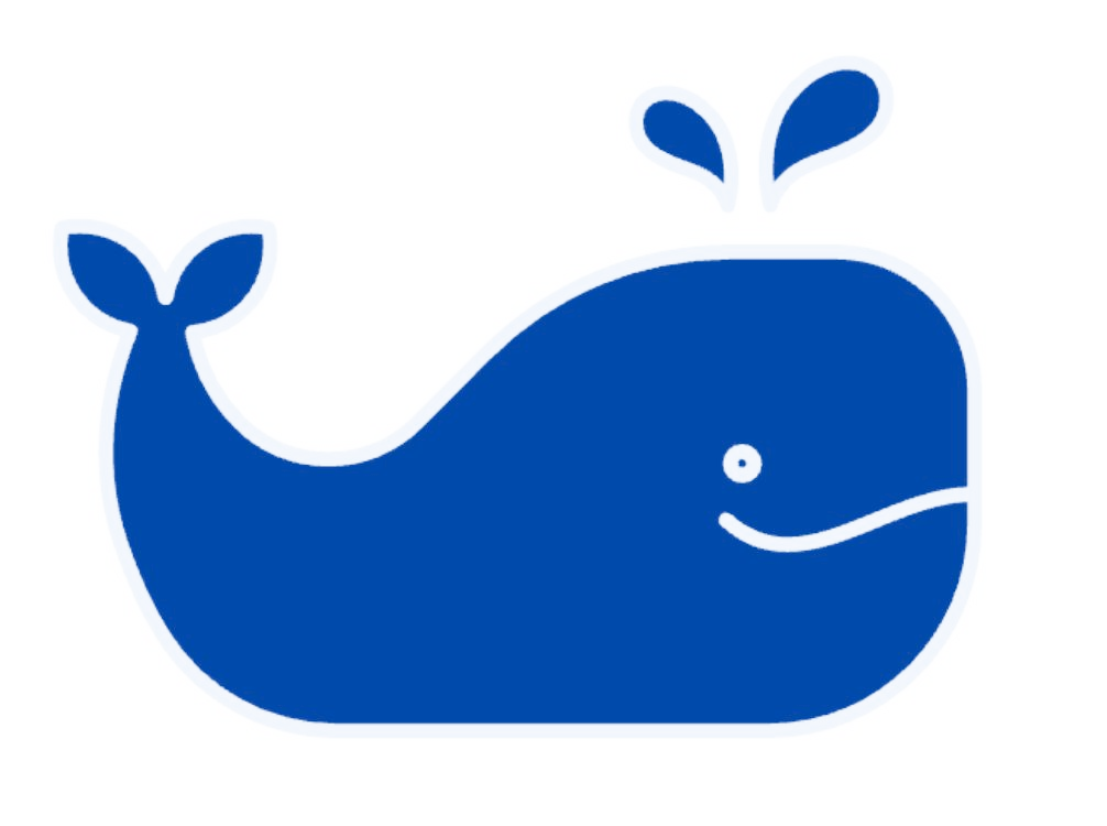 Cartoon of a blue whale spouting water from its blowhole.