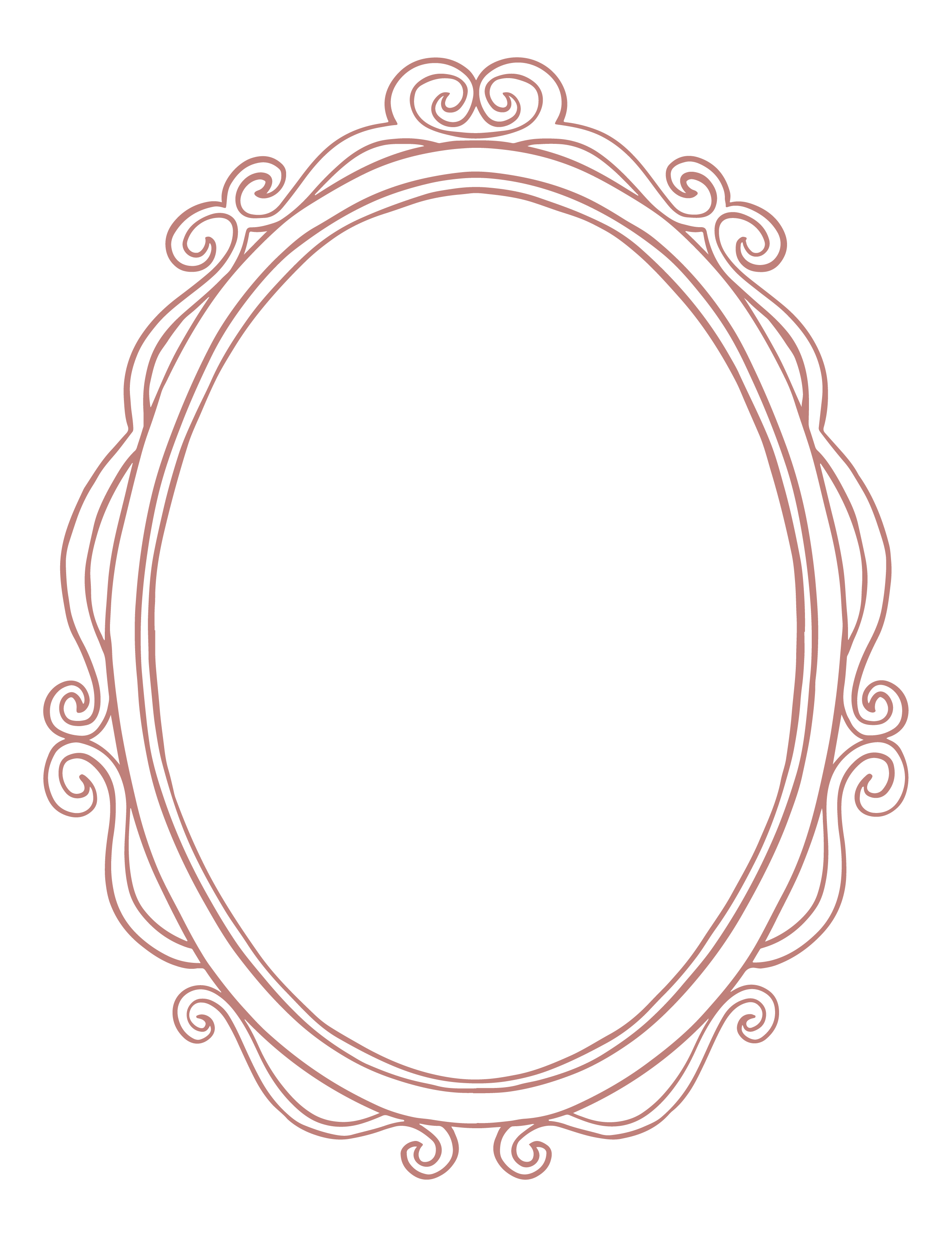 Elegant pink ornate oval frame on a black background.