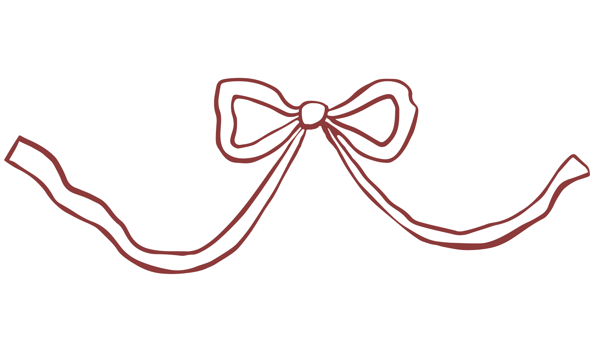 Line drawing of a bow with a ribbon tied in a bow at the center, and a long ribbon tail extending from each side.