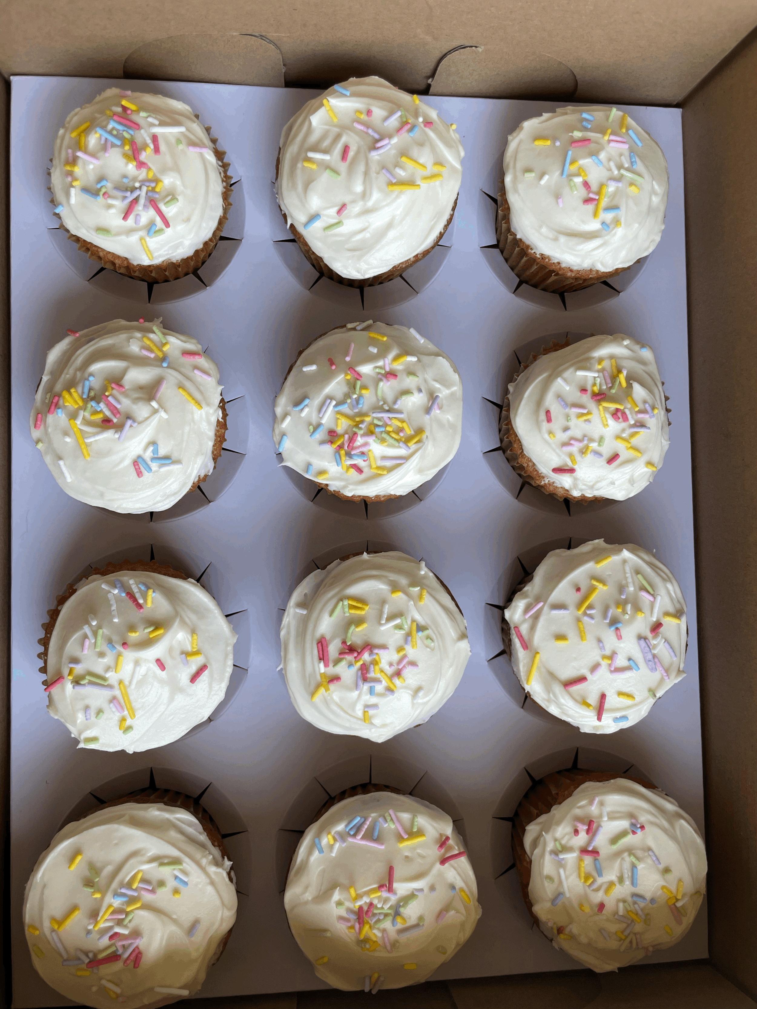 Vanilla Cupcakes with Cream Cheese Frosting & Sprinkles (1 dozen)