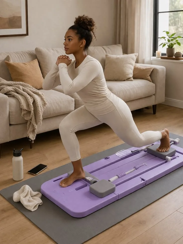 At Home Reformer Lunge for Strength, Balance, and Control