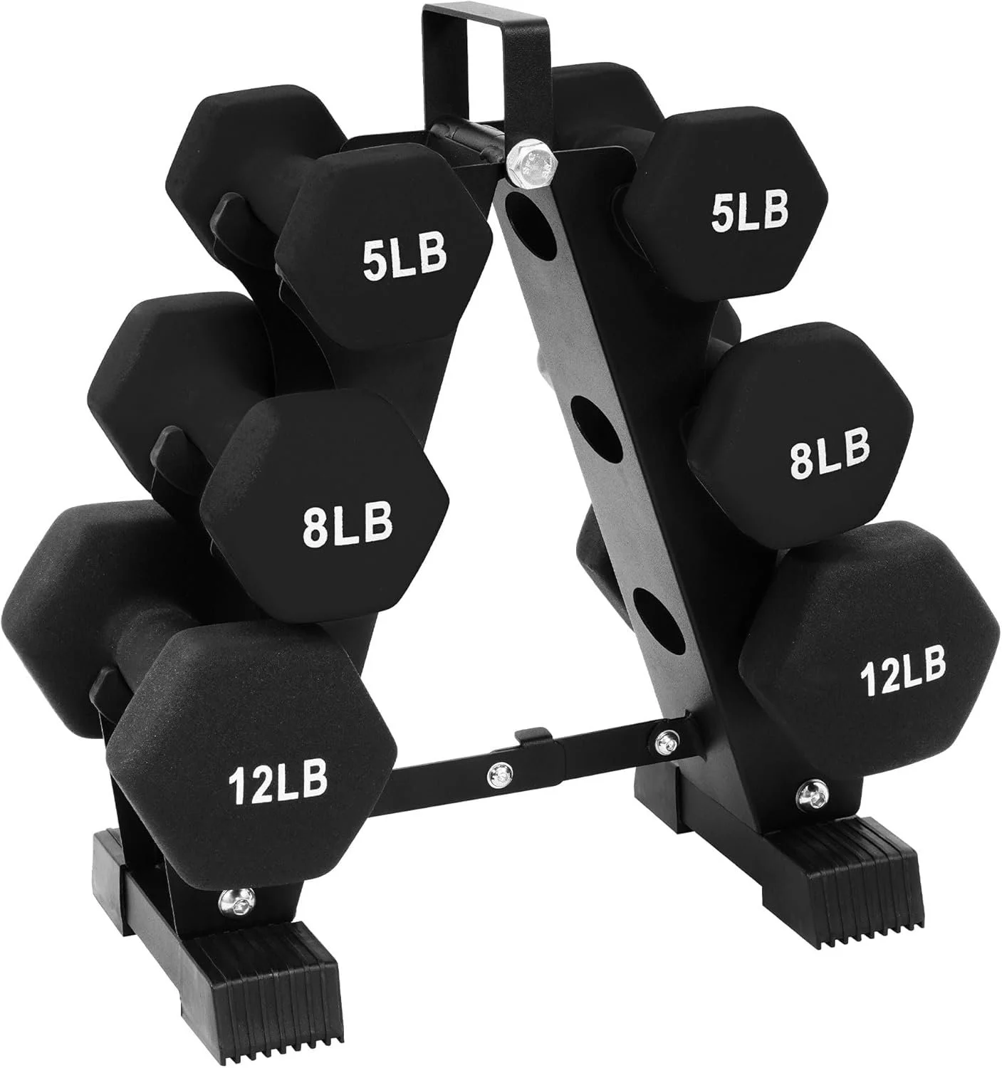 BalanceFrom Neoprene Coated Iron Dumbbell Hex Weights Set with Stand