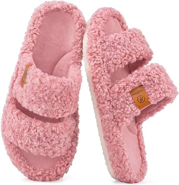 EverFoams Womens Fuzzy Open-toe Slippers Soft Comfy Memory Foam