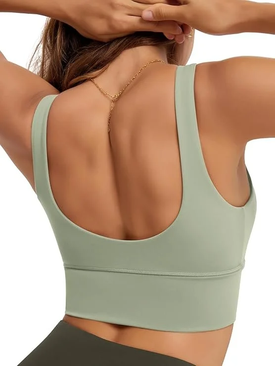 ODODOS Women's Longline U-Back Sports Bra V-Neck Padded Yoga Workout Wirefree Tank Top