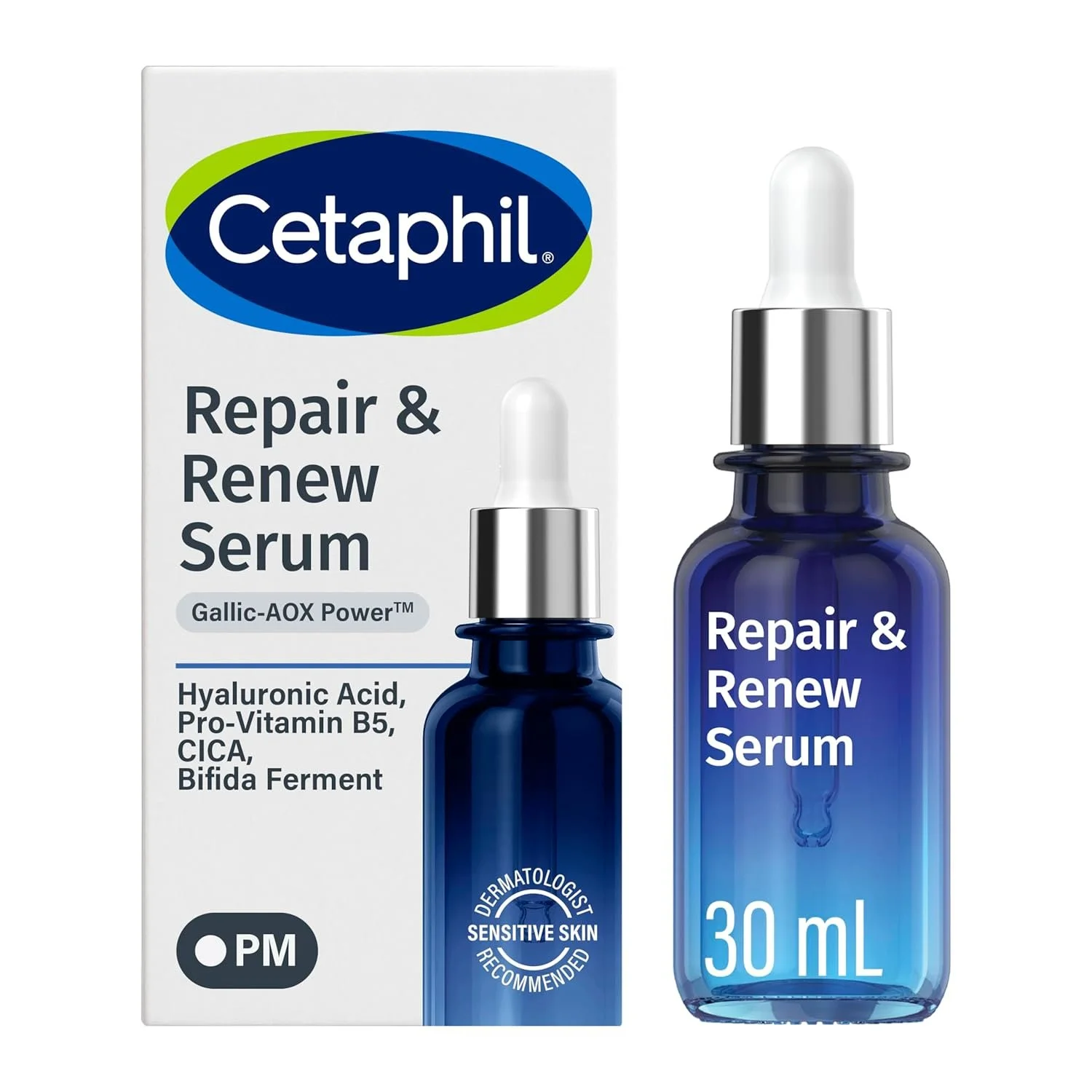 CETAPHIL Repair & Renew Night Serum for Stressed Sensitive Skin with Gallic Acid & Vitamin E, PM Face Serum