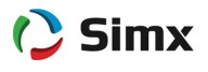 Simx logo with a stylized multicolored circular graphic