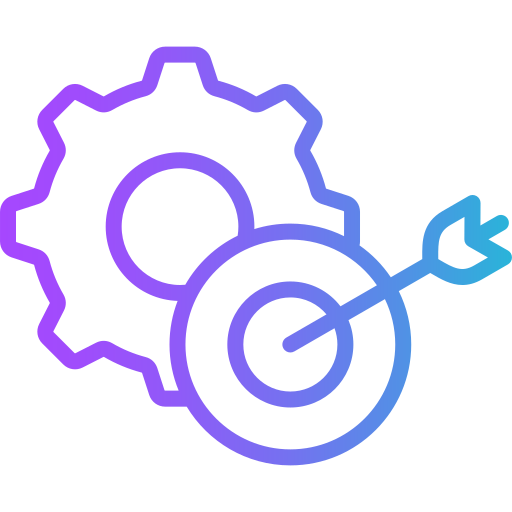 Digital illustration of gears and circuit-like patterns in purple, blue, and cyan colors.