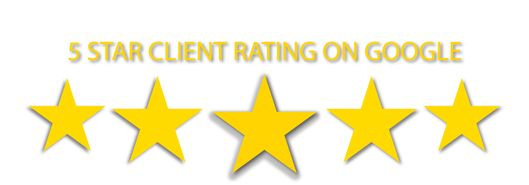 Graphic with yellow five-star rating and text '5 Star Client Rating on Google' on a black background.