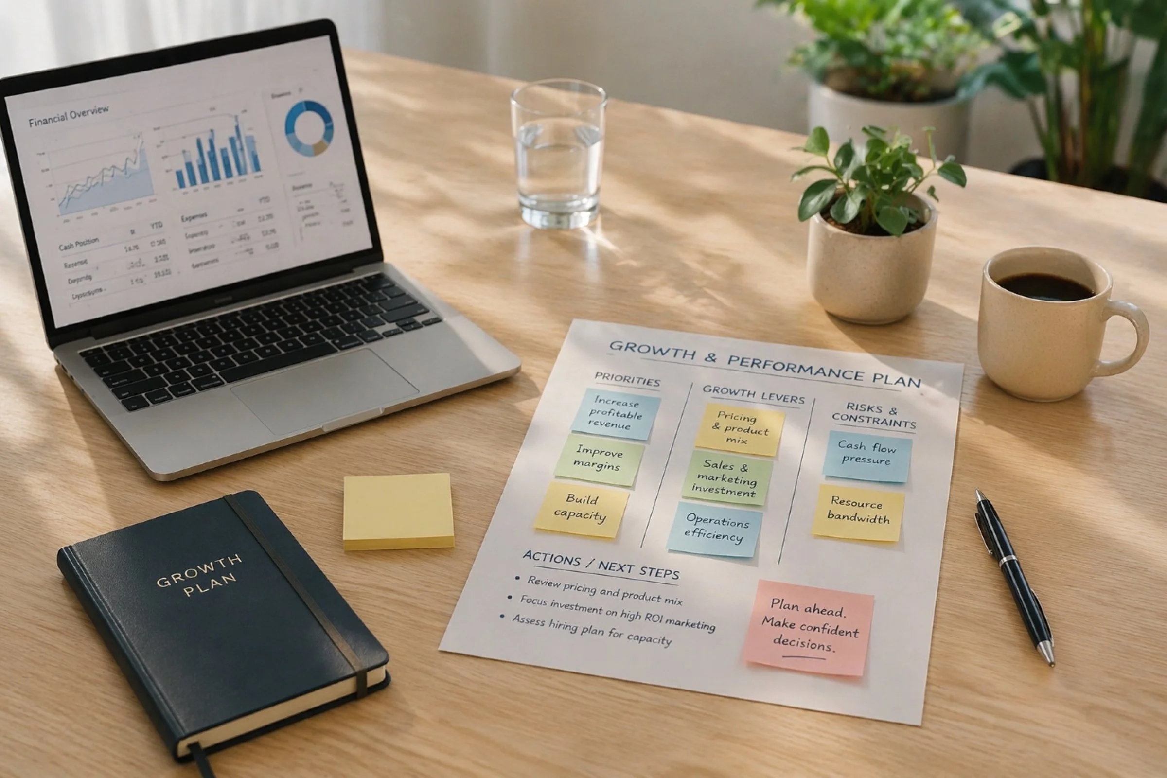 Financial reports and dashboard used for business performance and growth planning