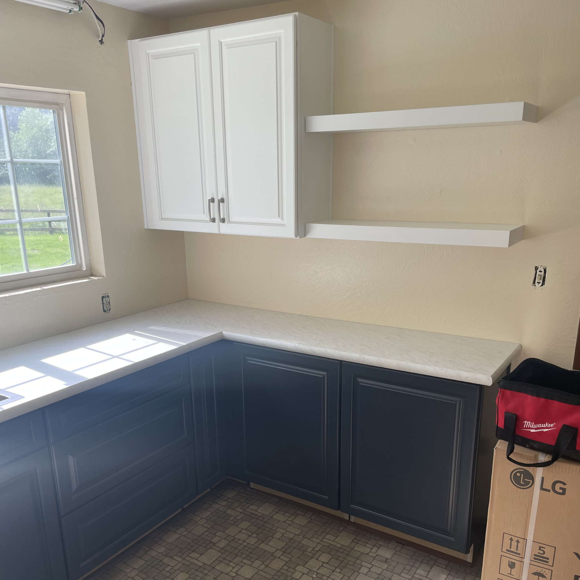 Kitchen cabinets with floating shelves