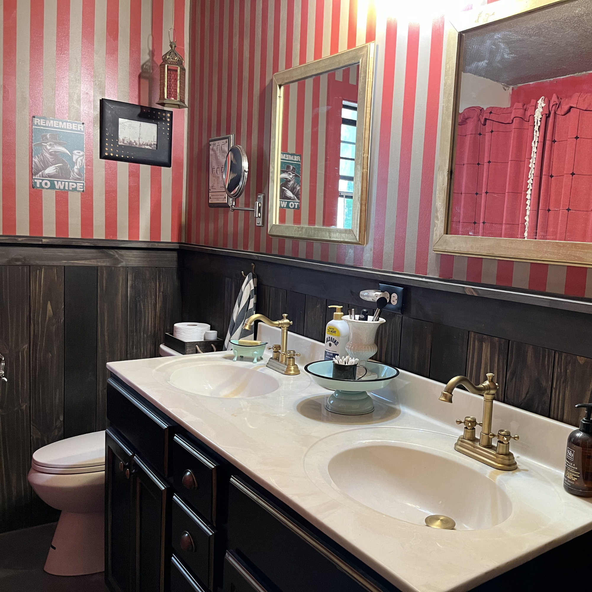Painted Stripes with wood paneling bathroom renovation