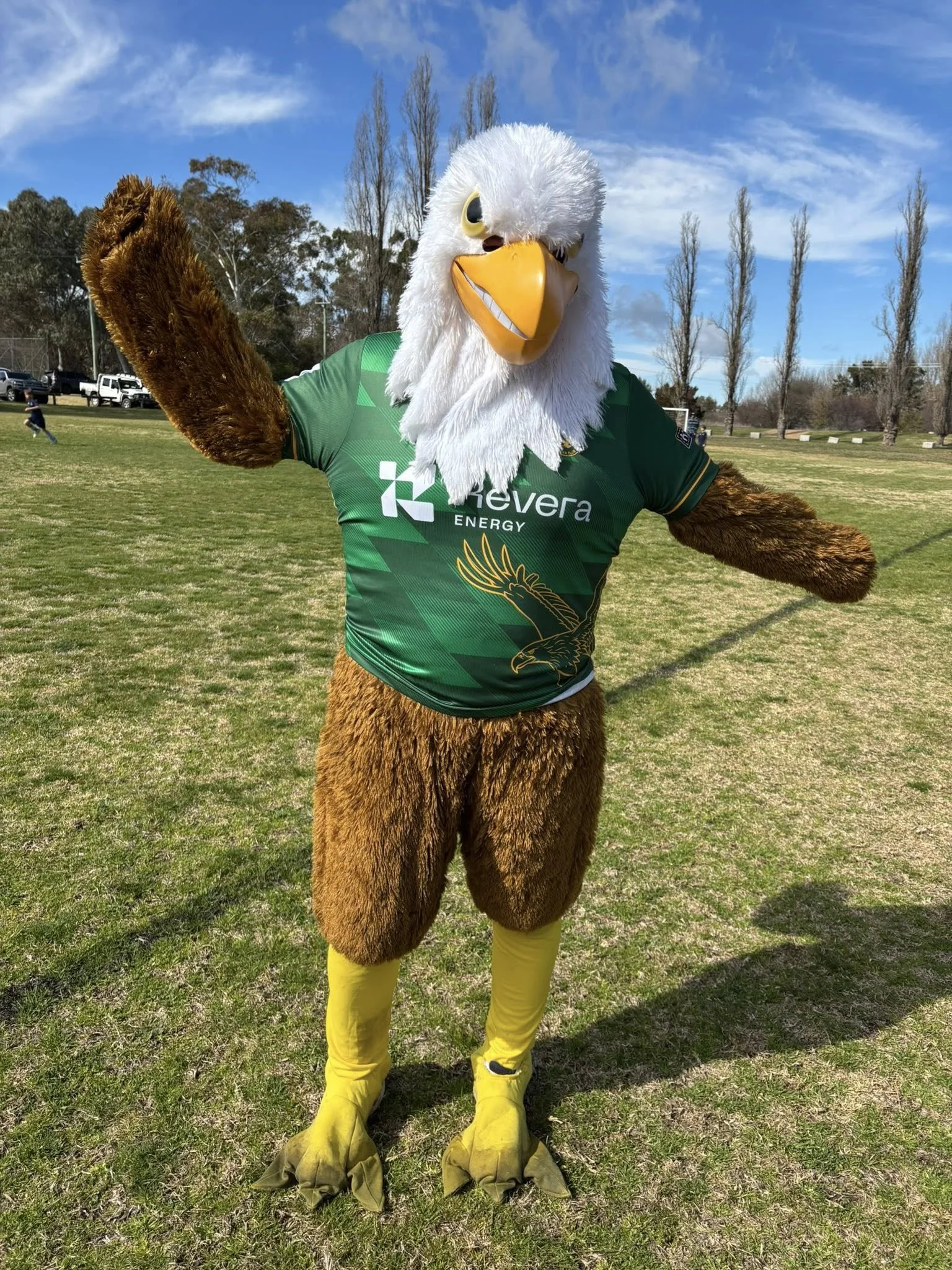 Revera Energy community engagement sponsorship of Molong District Soccer Club eagle mascot in jersey