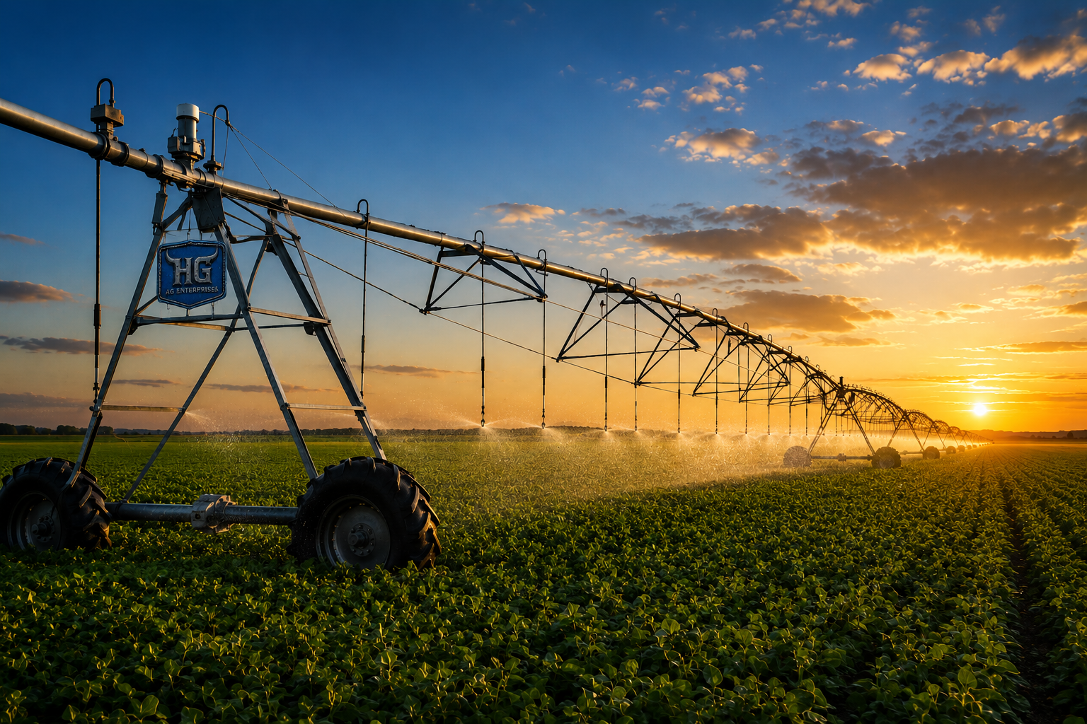 SUNSET IRRIGATION SYSTEM AND GREEN PLANTS