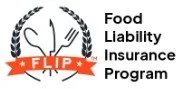 Logo for Food Liability Insurance Program featuring a fork and knife with a laurel wreath
