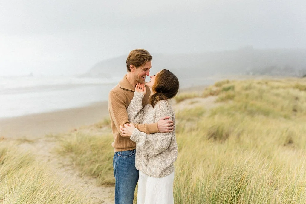 Couple at Cannon Beach sunset - Oregon Coast engagement AJ Photography