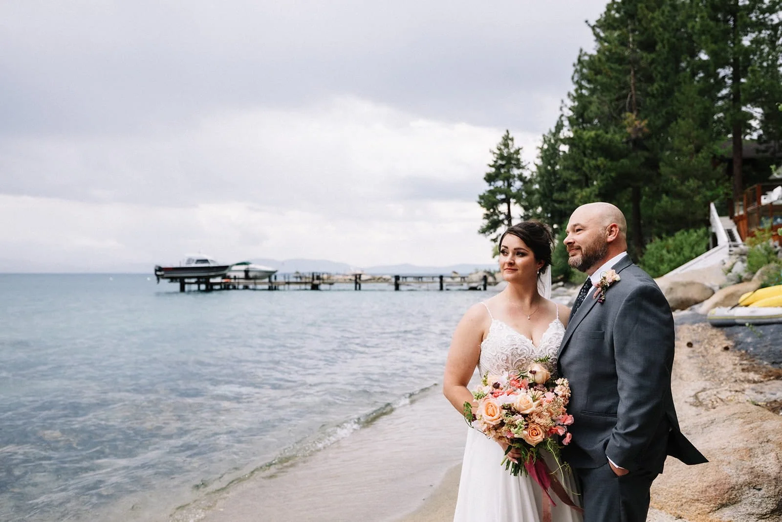 bride and groom moment on Lake tahoe beach.jpg
