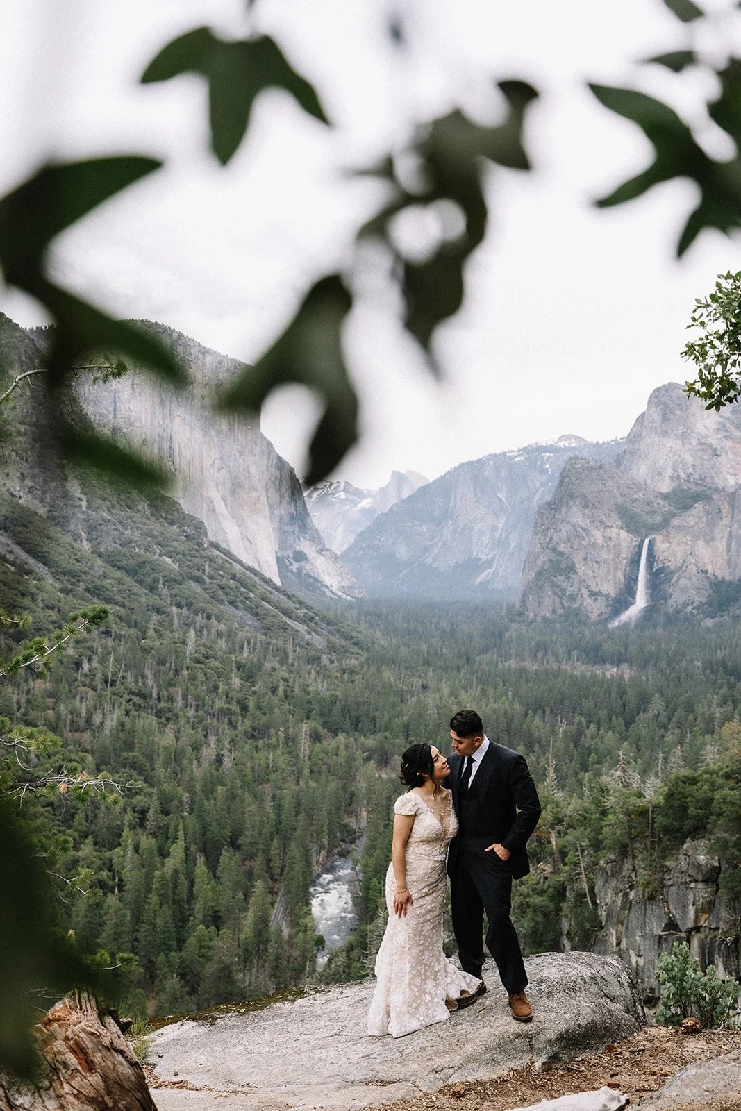 Couple at Tunnel View during Yosemite National Park elopement portraits — AJ Photography