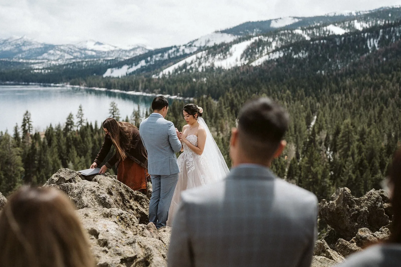 A wedding ceremony taking place at Eagle Rock Lake Tahoe